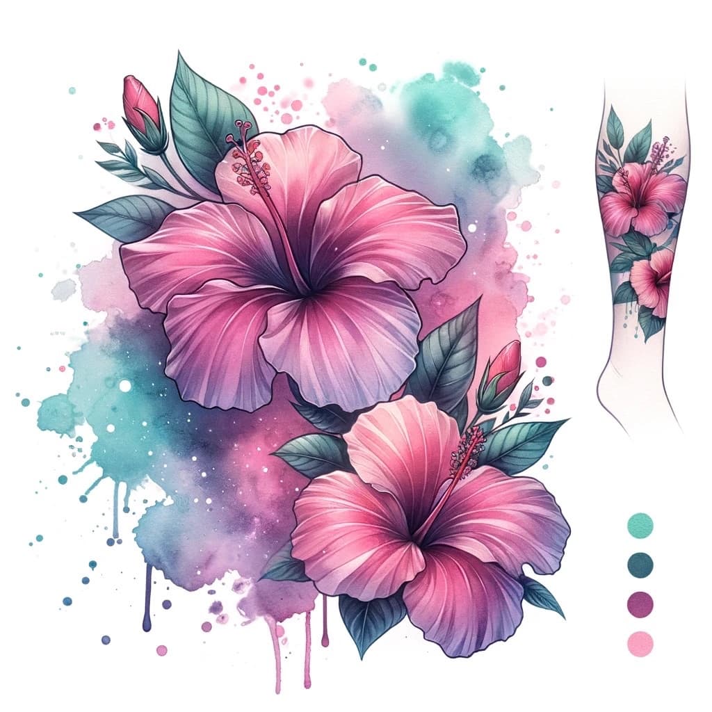 Pink hibiscus watercolor flash design — Honolulu tattoo