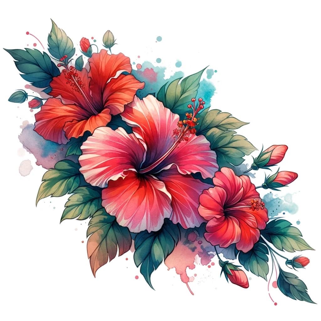 Red hibiscus watercolor flash design — Waikīkī tattoo