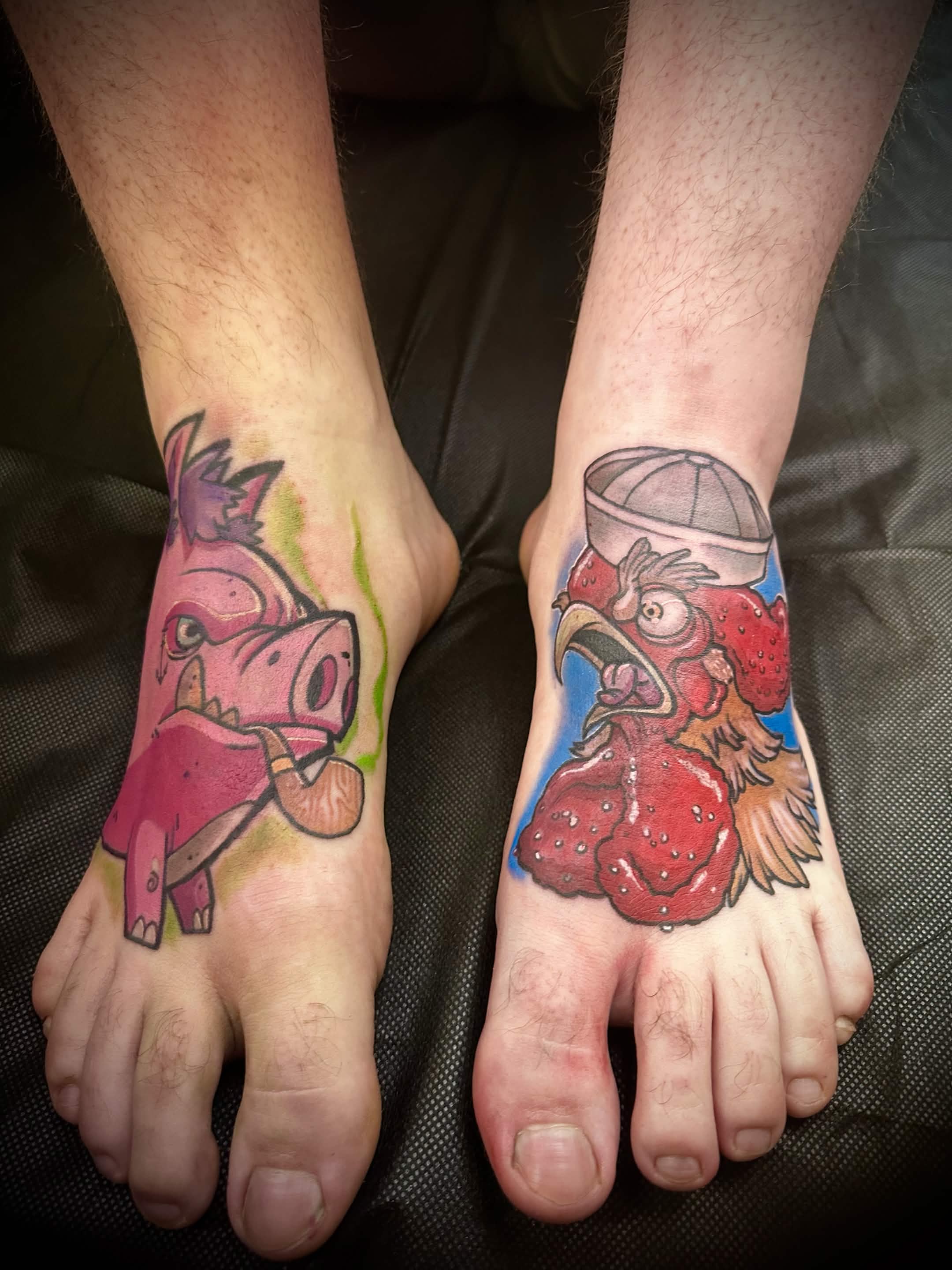 Pig and rooster feet tattoos — Color cartoon by Spade, Honolulu