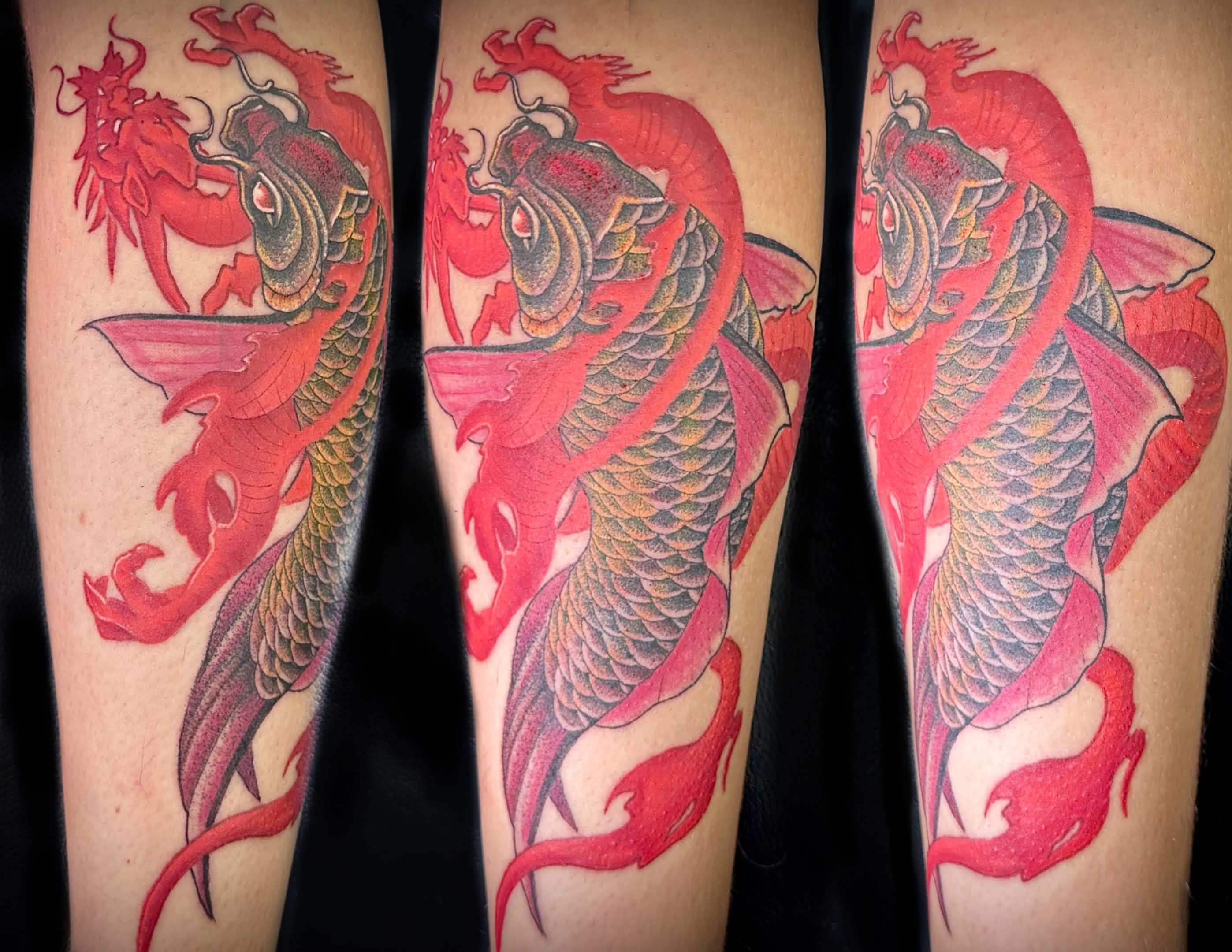 Koi dragon color tattoo by Spade — Japanese-influenced style